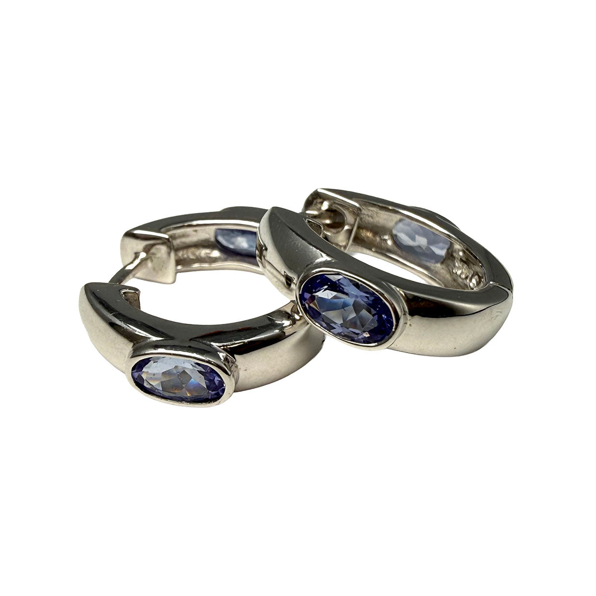 14K White Gold Hoop Earrings with Tanzanite