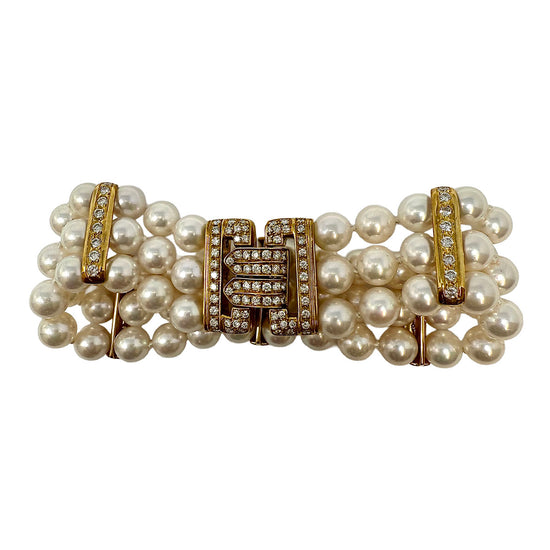 3 Strand Pearl Bracelet with 18K Gold Clasp and Diamonds