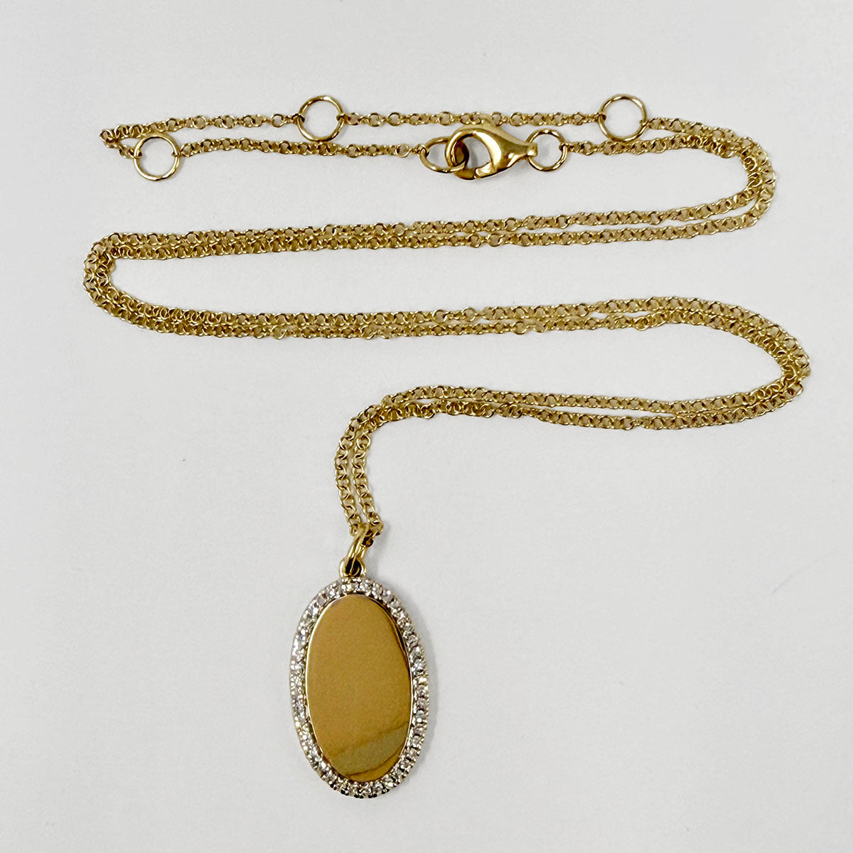 14K Gold Necklace with Oval Pendant with Diamond Halo