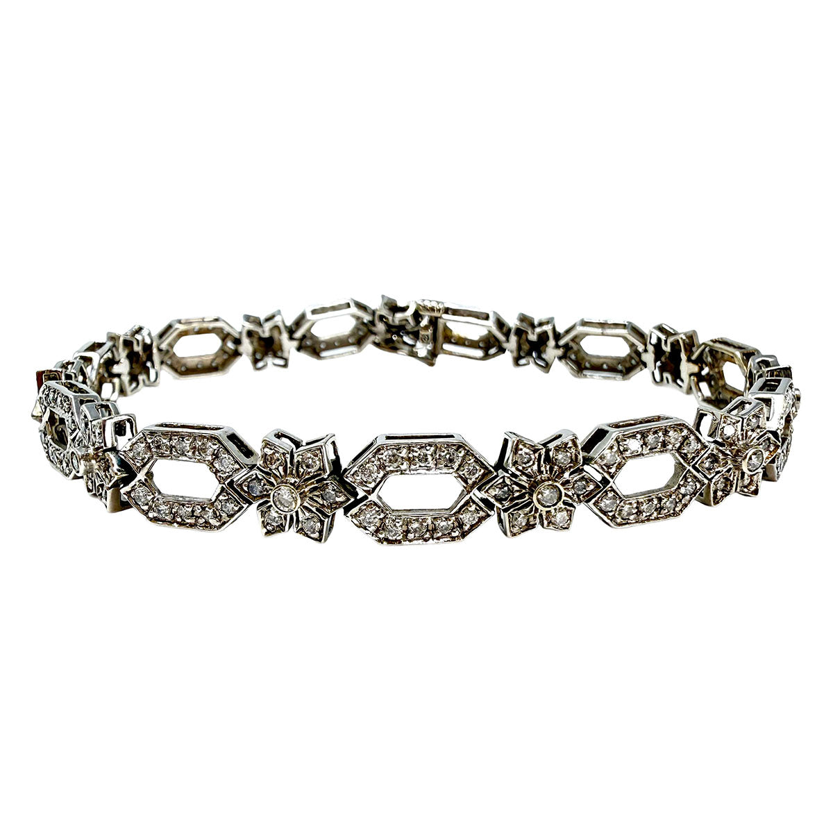 14K White Gold Vintage Filigree Diamond Bracelet