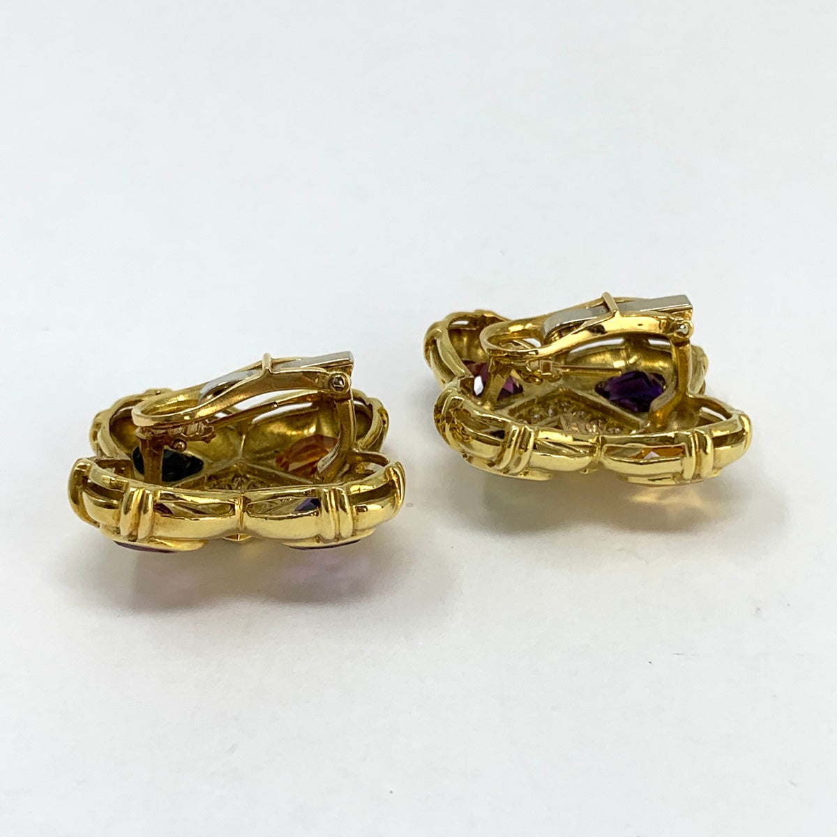 Jeffrey Stevens Earclips with Amethyst, Citrine, Rhodolite and Diamonds