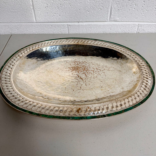 Mexcian Silverplate Serving Tray with Malachite Overlay
