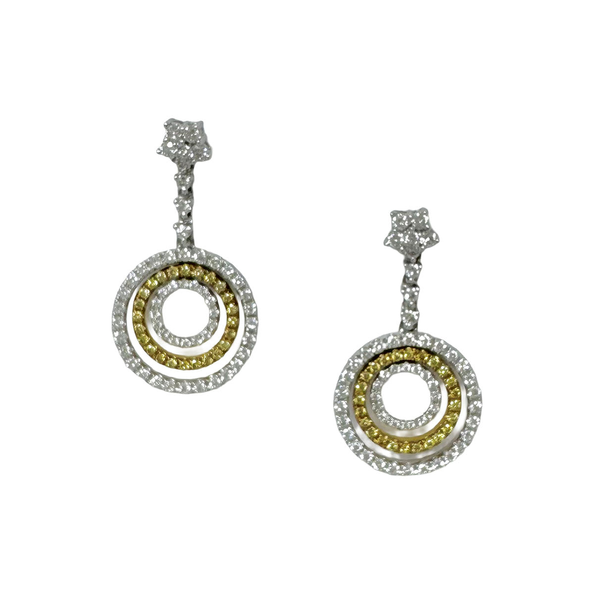 18K White and Yellow Gold Circle Design Drop Earrings