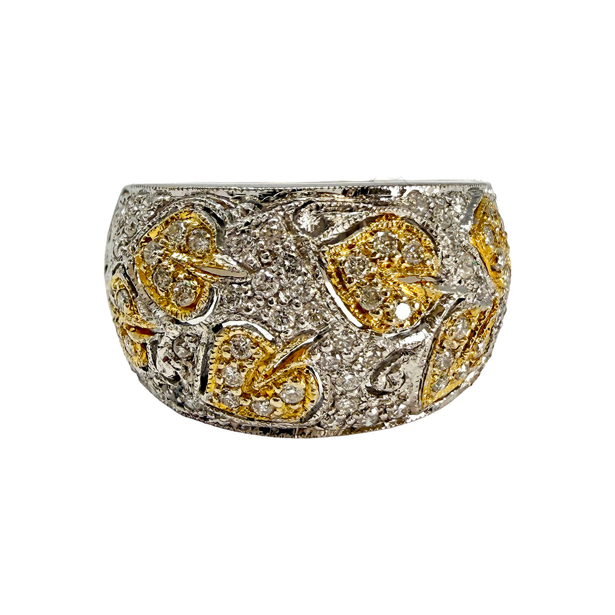 Levian 14K White Gold Band with Leaf Decor with Pave Diamonds