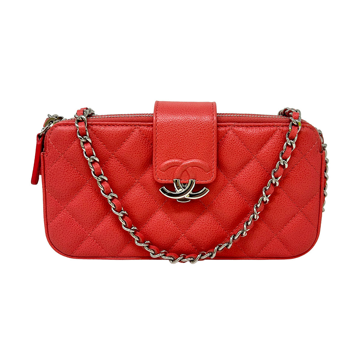 Chanel Quilted Double Zip Clutch on Chain