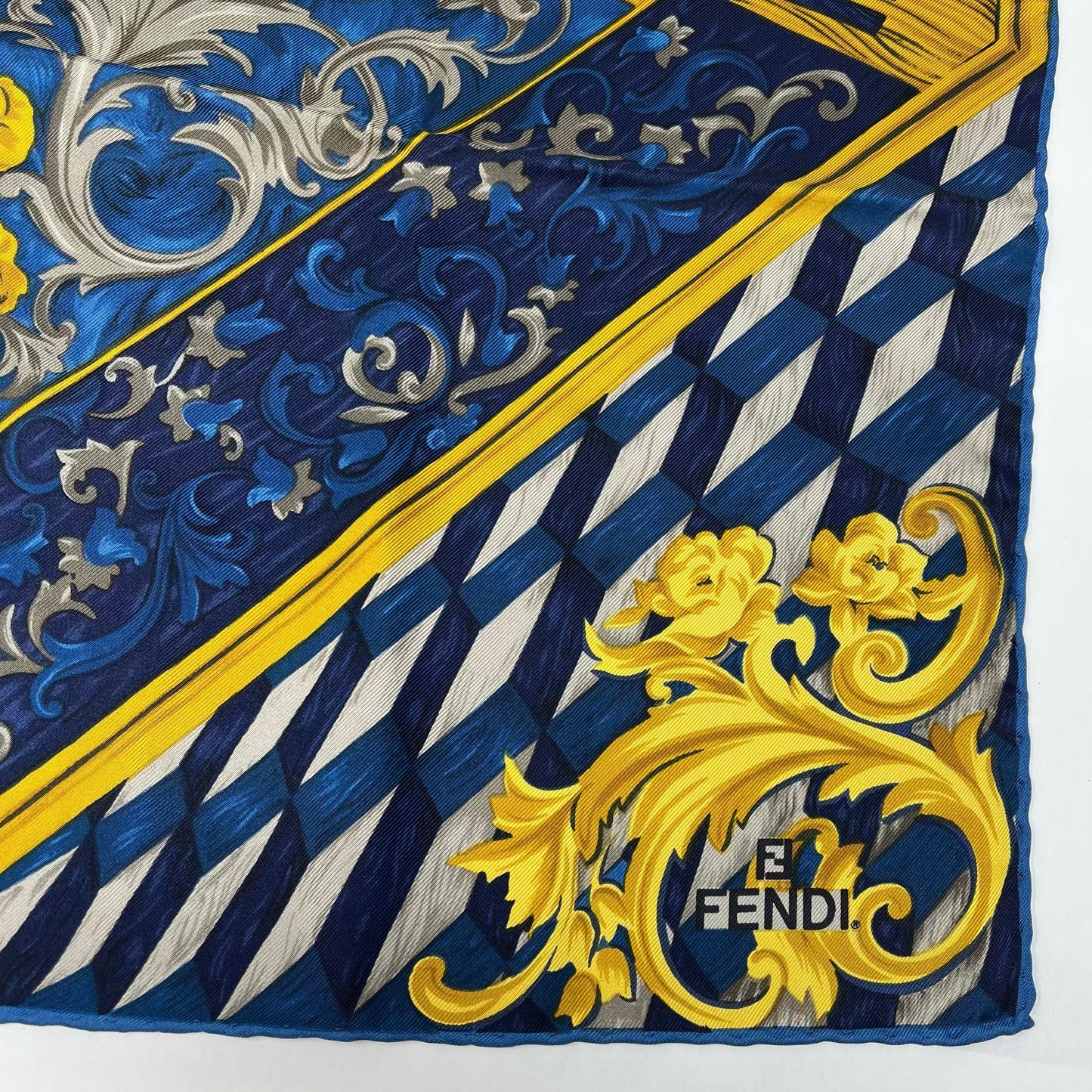 Fendi Navy and Yellow  Silk Scarf