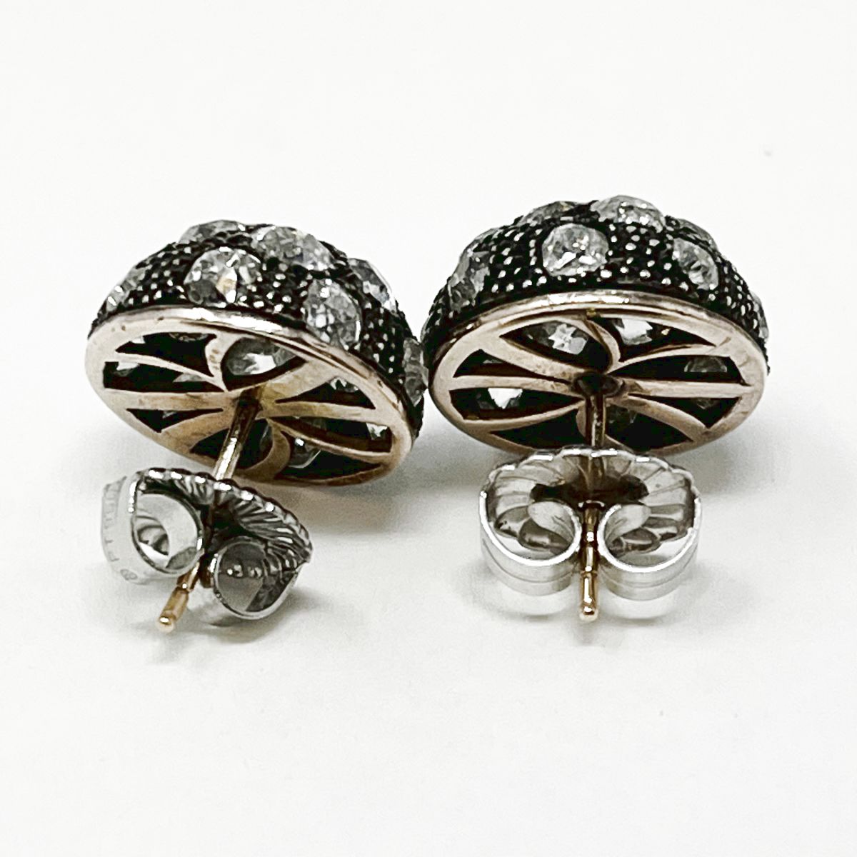 Victorian 14K White and Rose Gold Dome Earrings with Diamonds