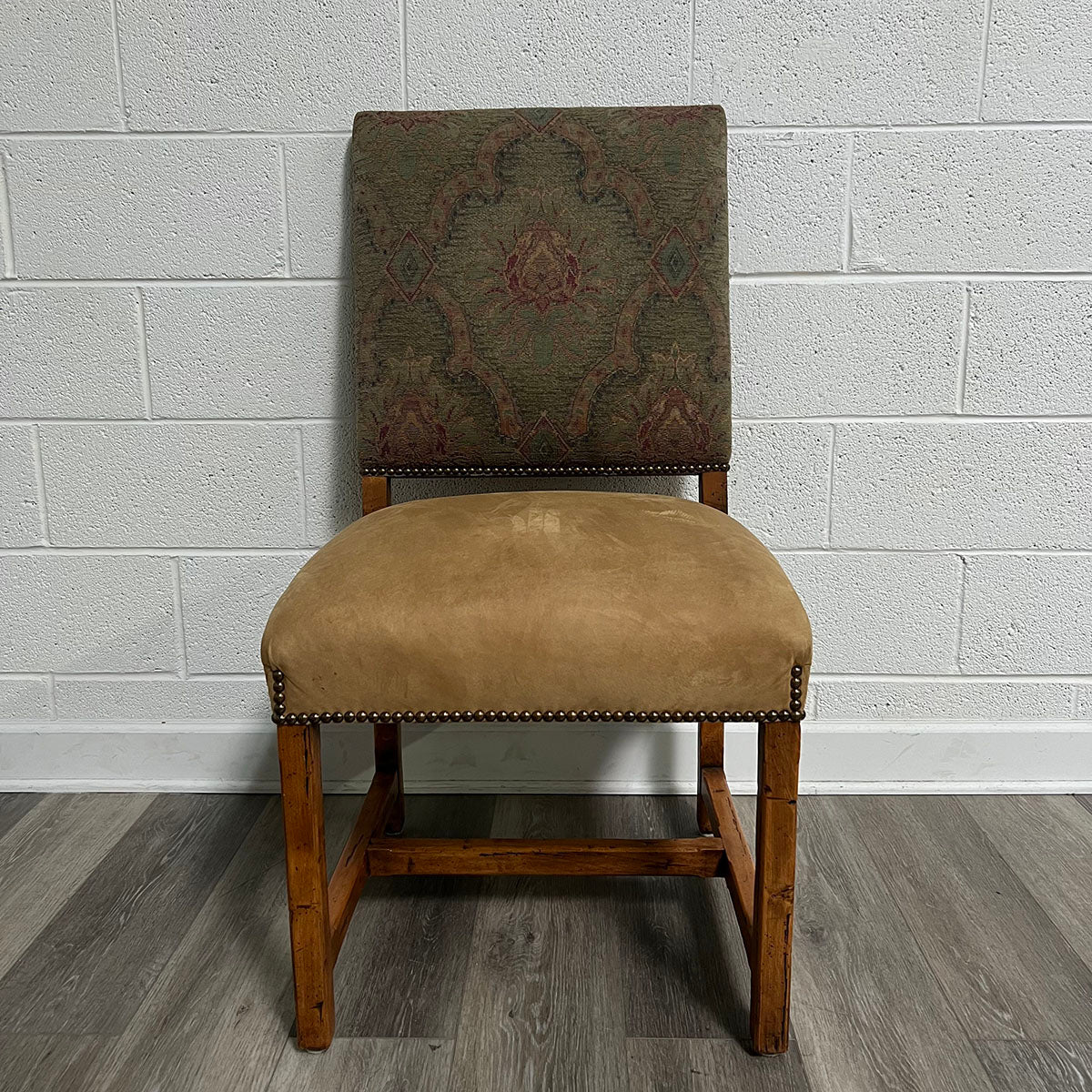 Set Of 6 Micro Suede and Embroidered Fabric Dining Chairs