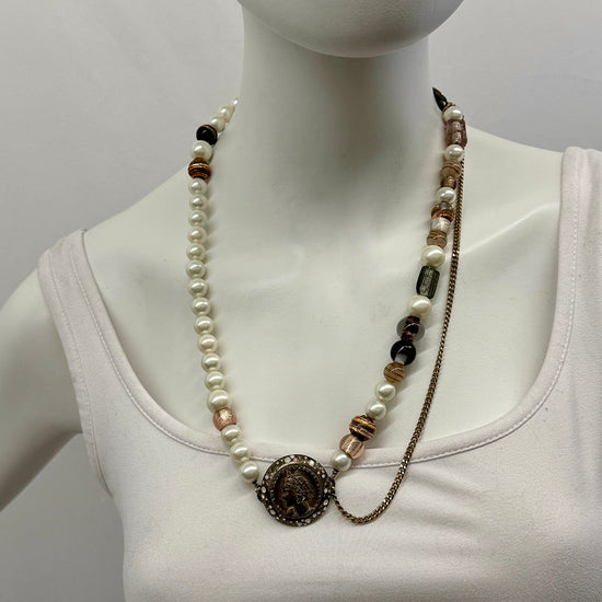 Chanel Faux Pearl  Necklace/Belt  with Interlocking CC and Medallion
