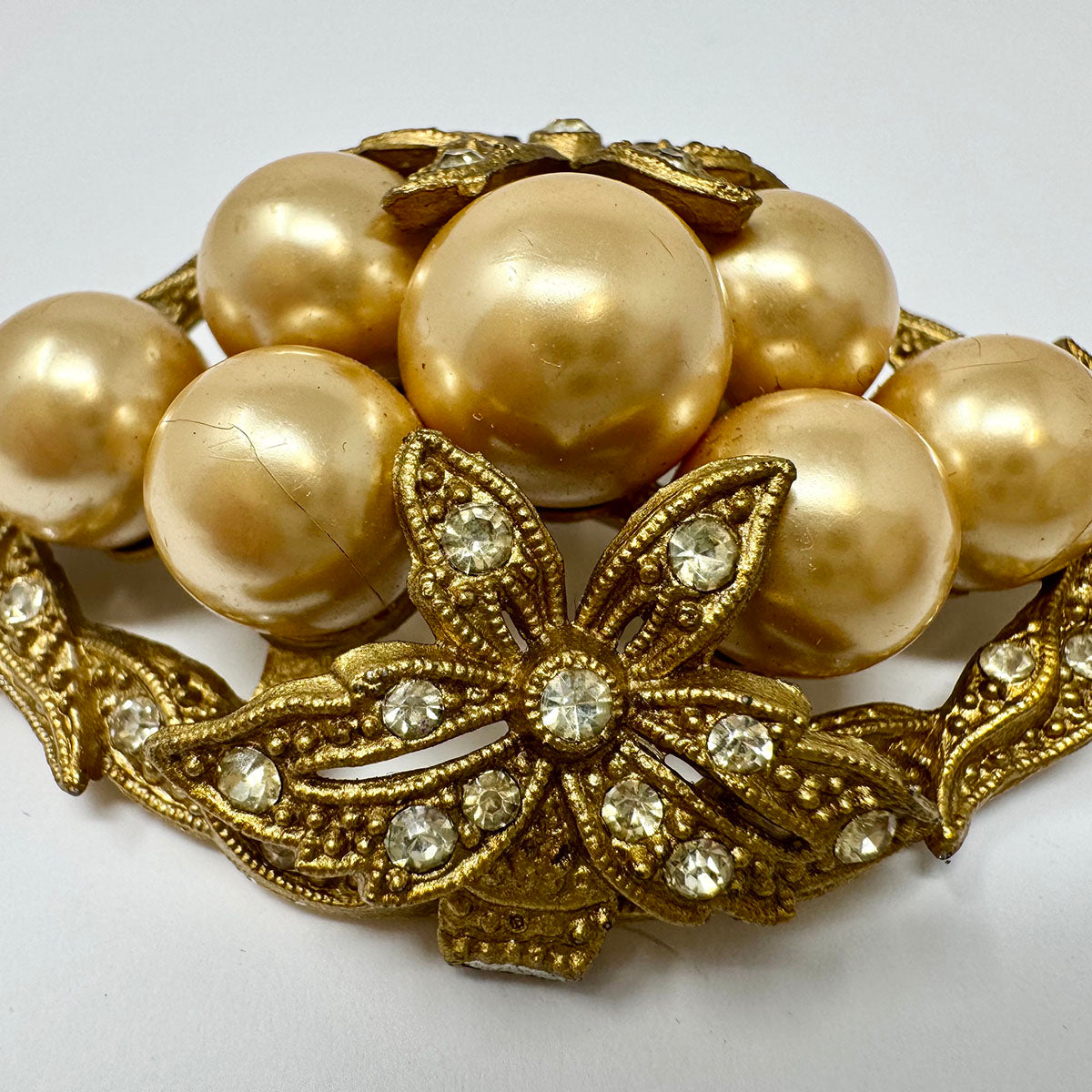 Vintage Gold-tone Filigree Brooch with Gold Faux Pearl