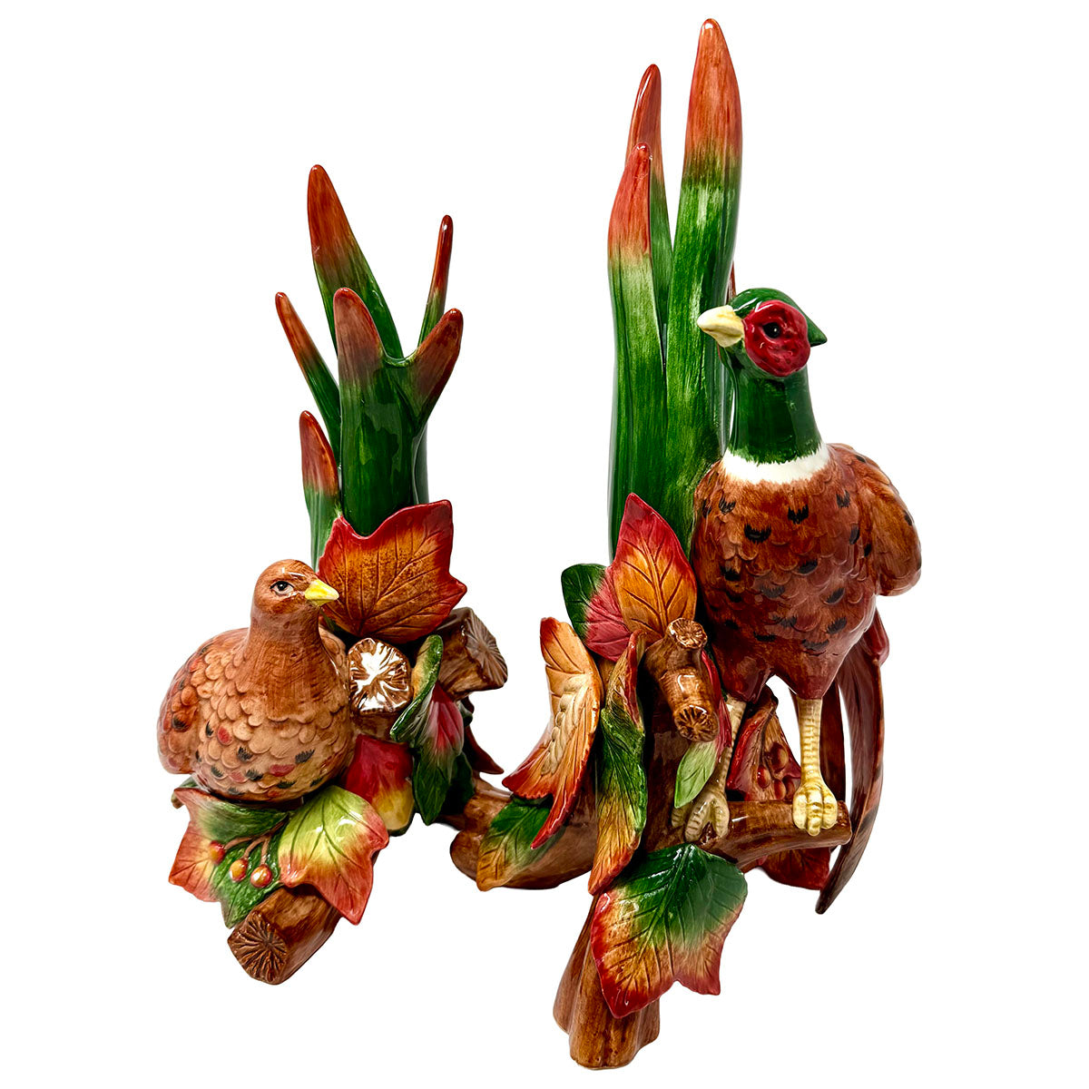 Holiday Decorative Candle Holder Pair of Pheasants