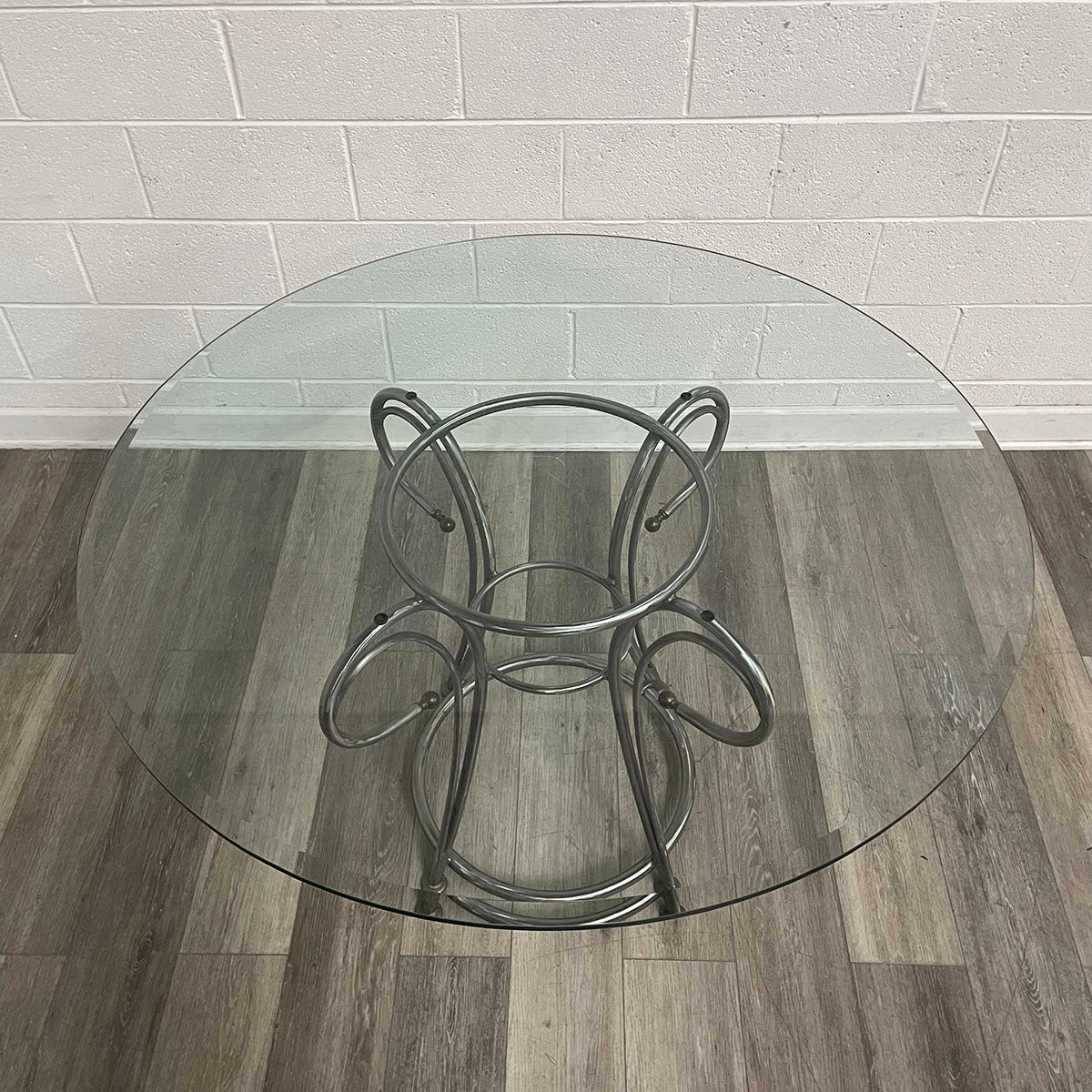 Glass Top Dining Table with Metal Pedestal Base