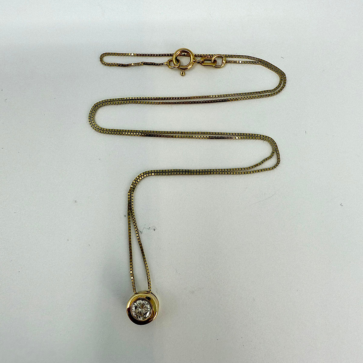 14K Gold Necklace with Bezel Set Diamond Pendant