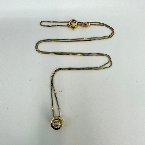 14K Gold Necklace with Bezel Set Diamond Pendant