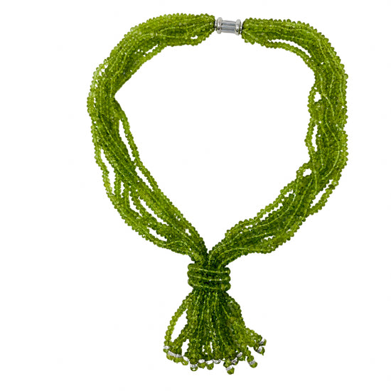 Hamilton & Inches 7 Strand Peridot Tassel Necklace with Diamonds (includes appra