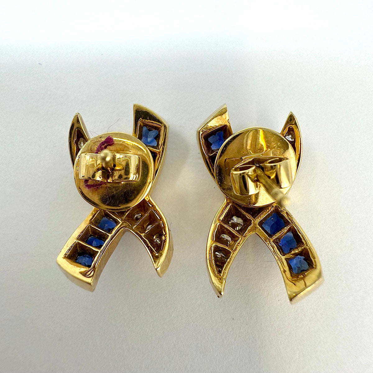 18K Gold "X" Earrings with Diamonds and Sapphires