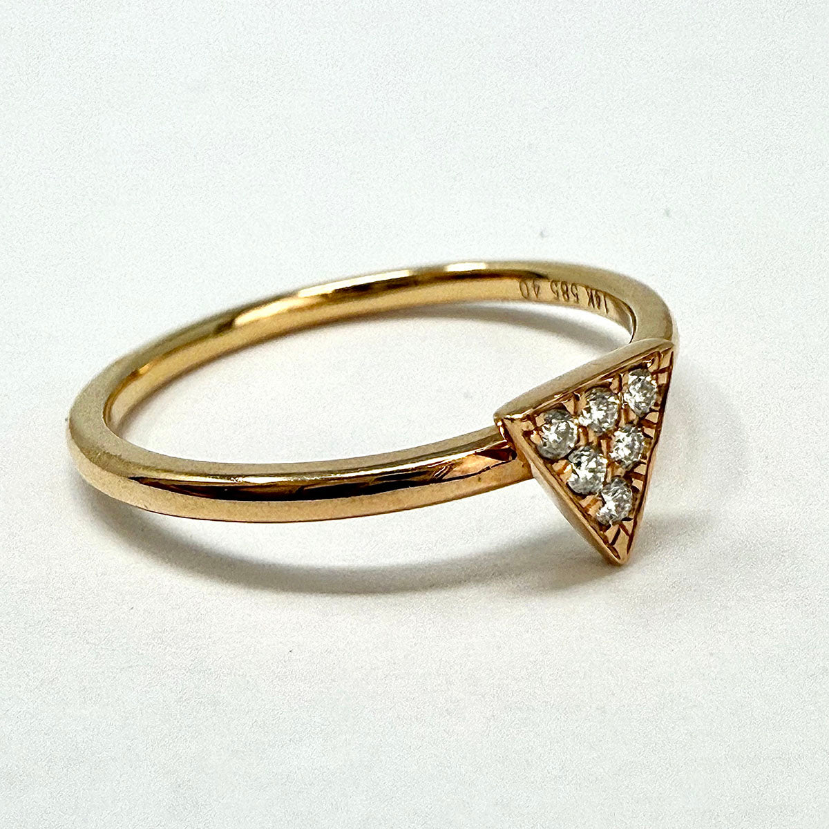 14K Rose Gold Ring with Triangular Shaped Pave Diamond Embellished Center Piece