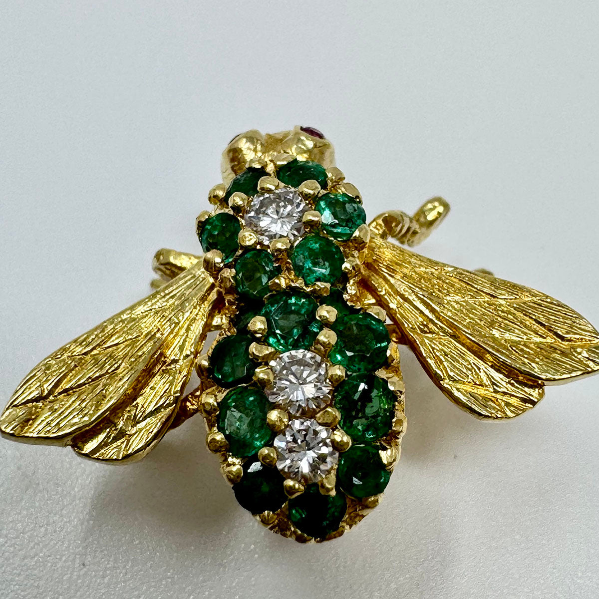 Rosenthal 18K Gold "Bee" Pin with Diamonds, Rubys and Emeralds