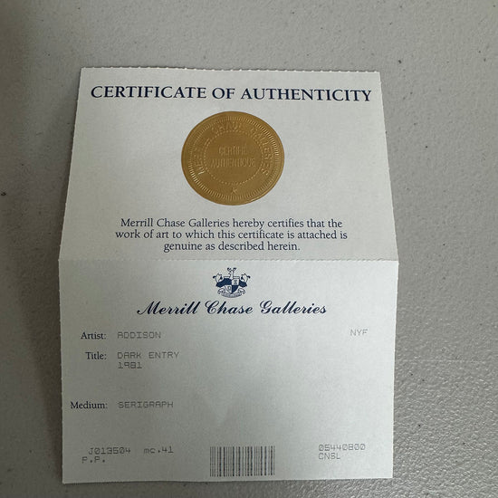 "Dark Entry" 1981 Printers Proof, Signed COA Included