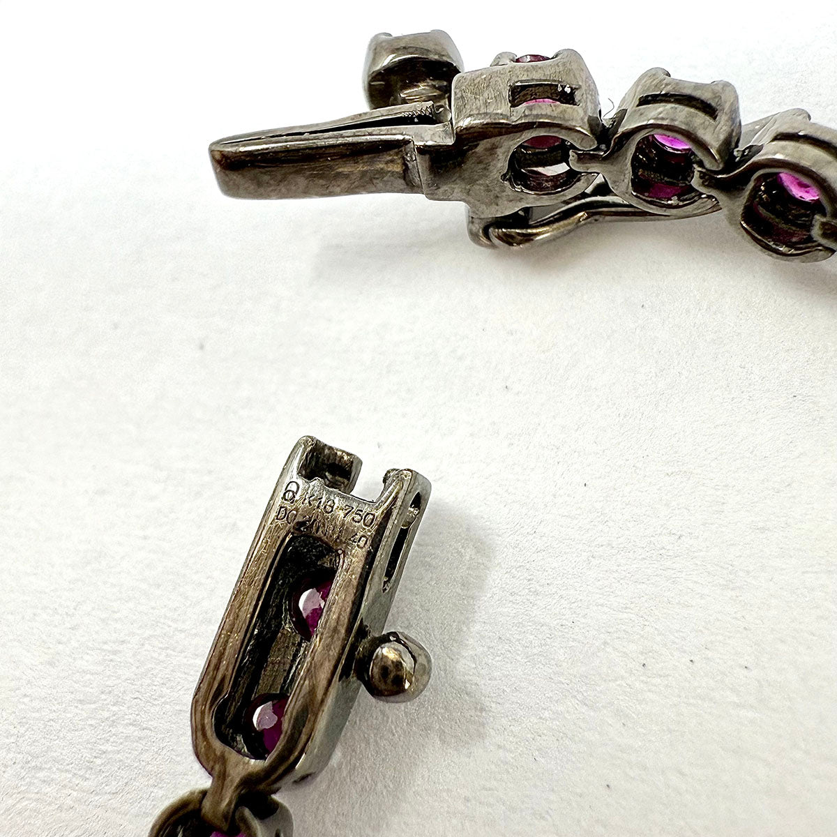 18K White Gold Tennis Bracelet with 51 Rubies and 10 Diamonds