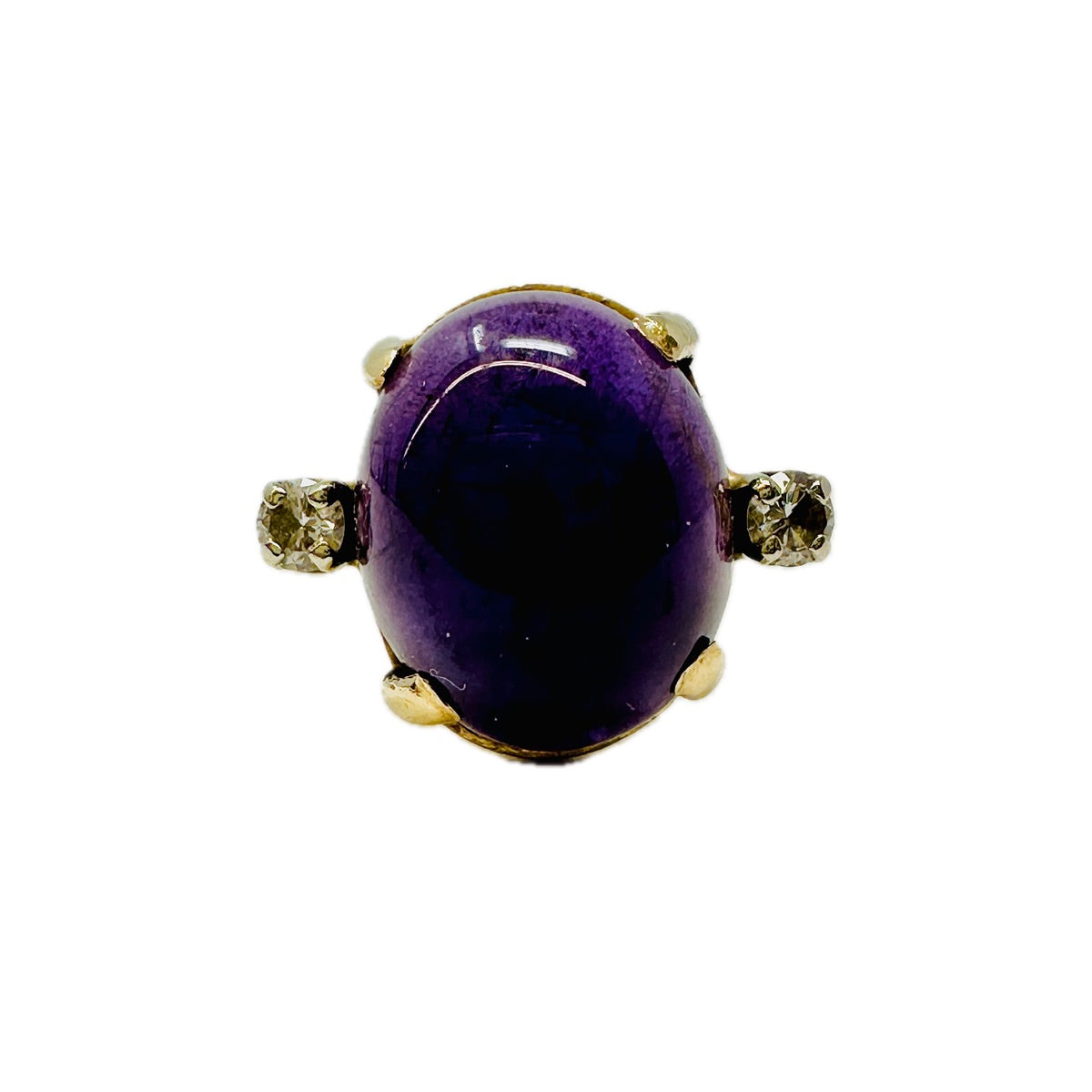 Amethyst Cabochon and Diamond Ring