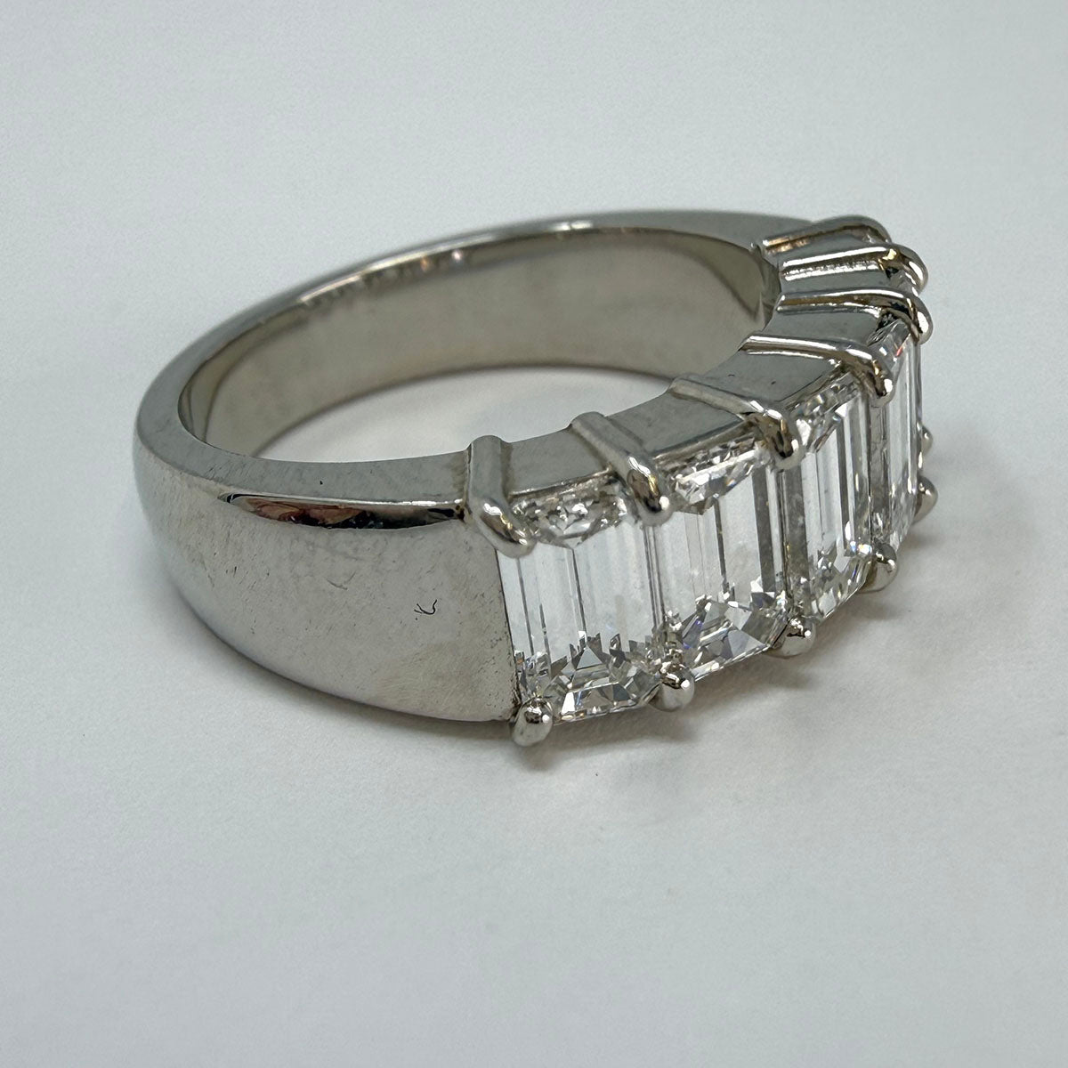 Platinum Ring with 6 Emerald Cut  Diamonds
