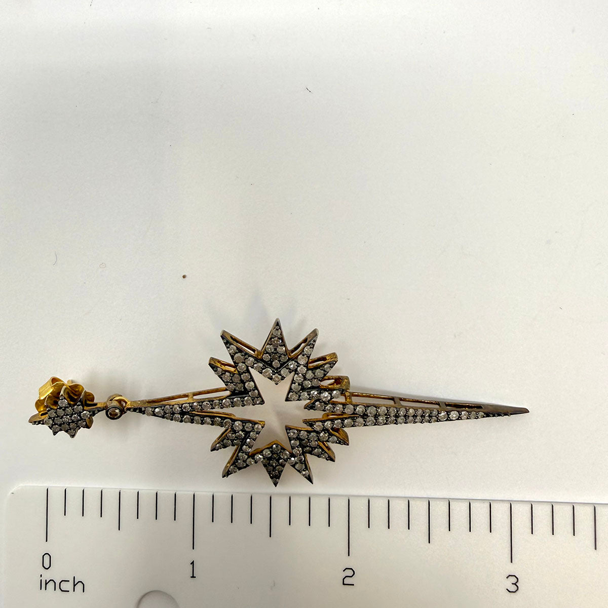 Sterling and Gold Plated Celestial Star Drop Earrings with Pave Diamonds