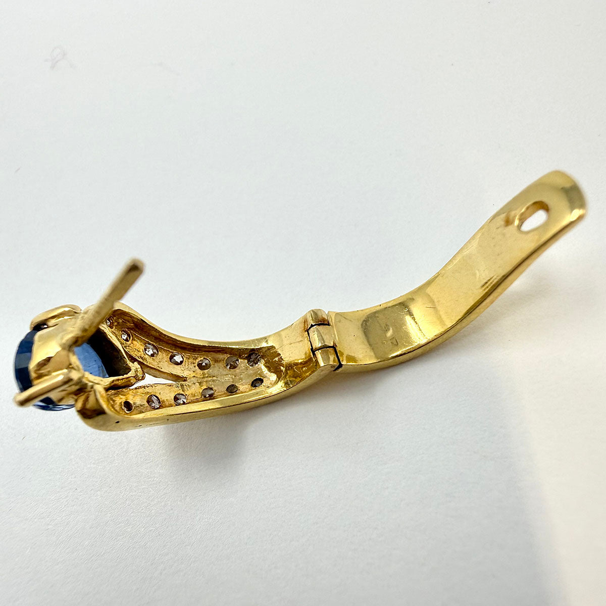 18K Yellow Gold Huggie Earrings With Sapphire and Diamonds