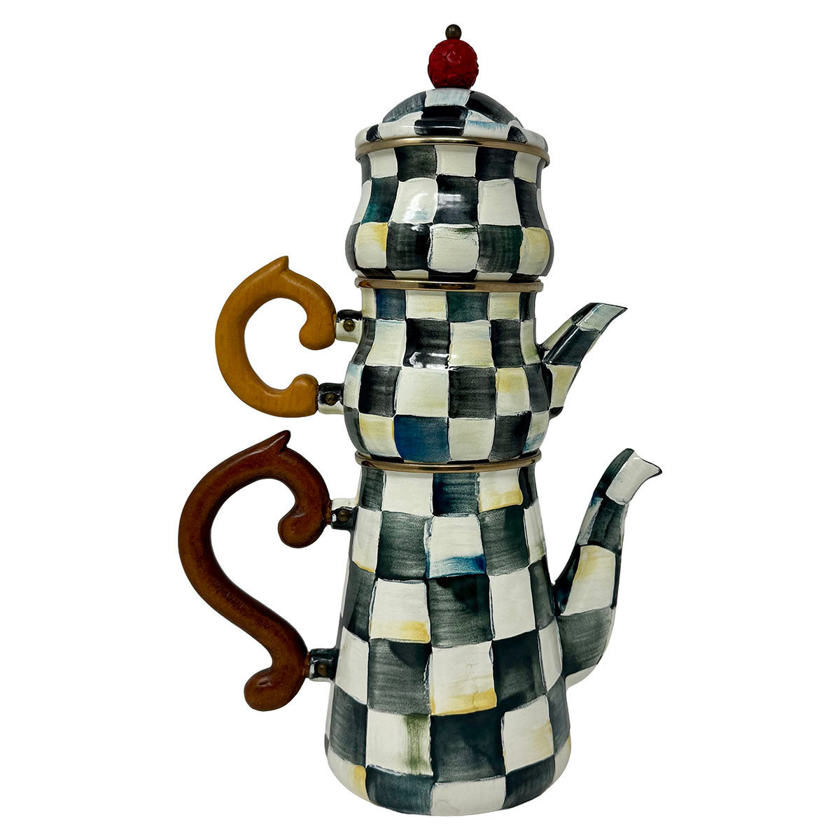 Mackenzie-childs coffee pot, creamer, sugar stacking set (4 pieces)
