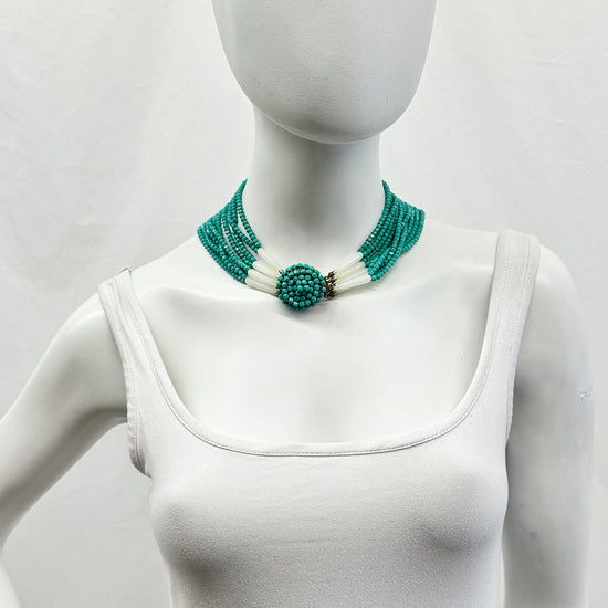 Robert 10 Strand Turquoise Bead Necklace with Embellished Clasp