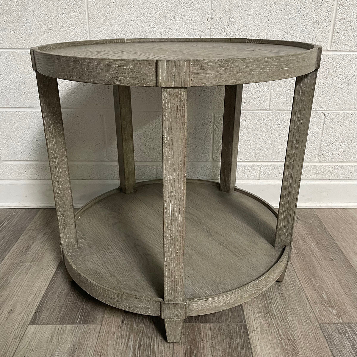 Round Wood Side Table in Weathered Gray