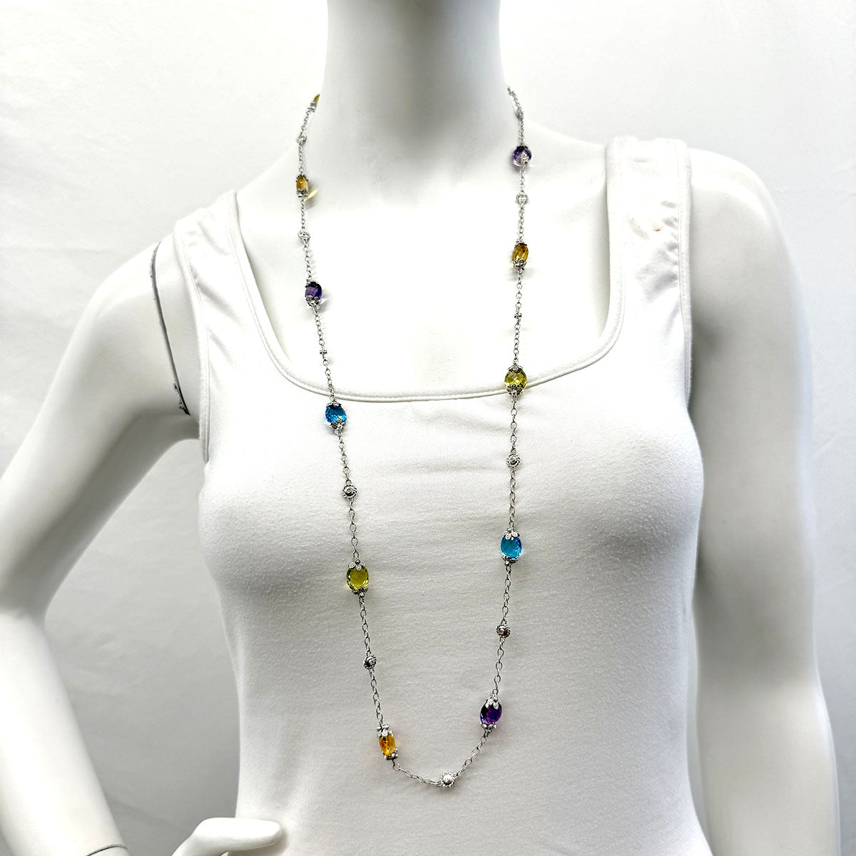14K White Gold Station Necklace