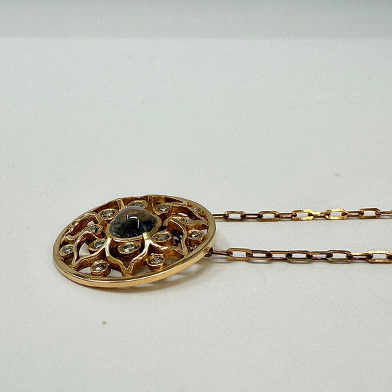 18K Rose Gold Necklace with Filigree Diamond and Moonstone Pendant