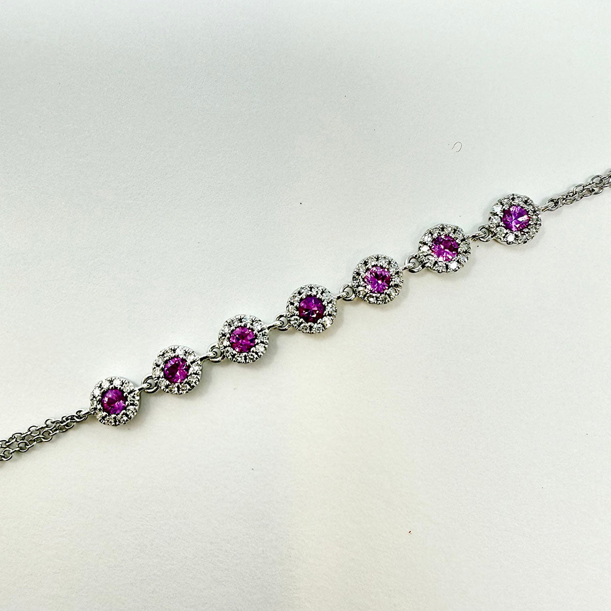 14K White Gold Bracelet with Pink Sapphire and Diamond