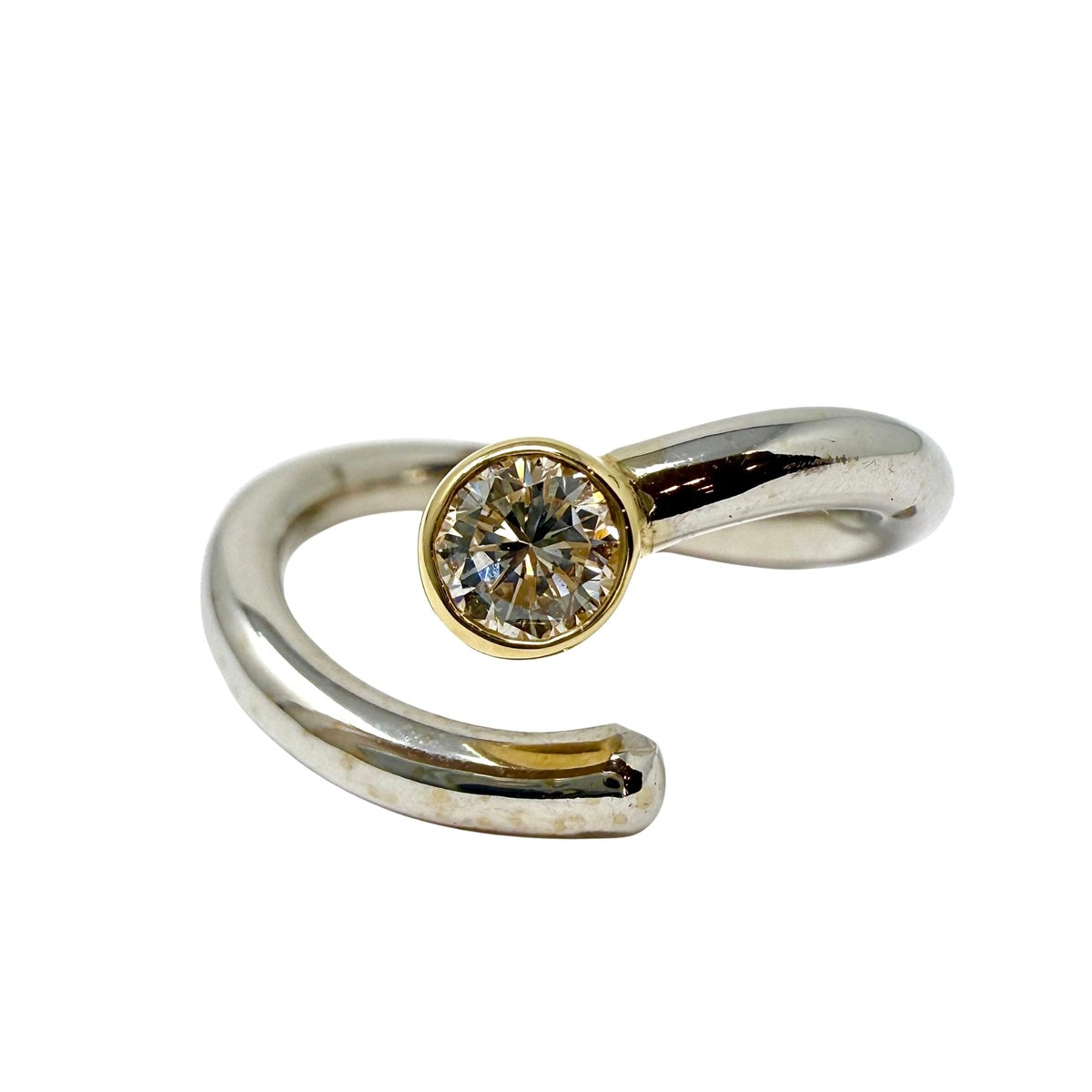 14K White Gold Bypass Ring with Diamond