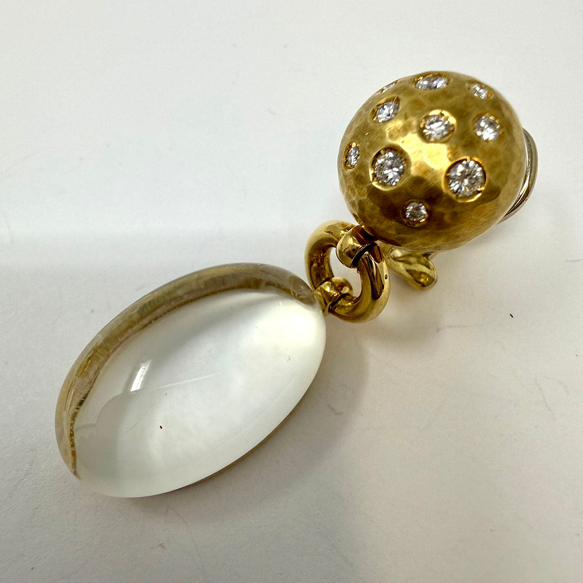 Vaid 18K Gold Ball Earrings with Diamonds and  Rock Crystal Drop