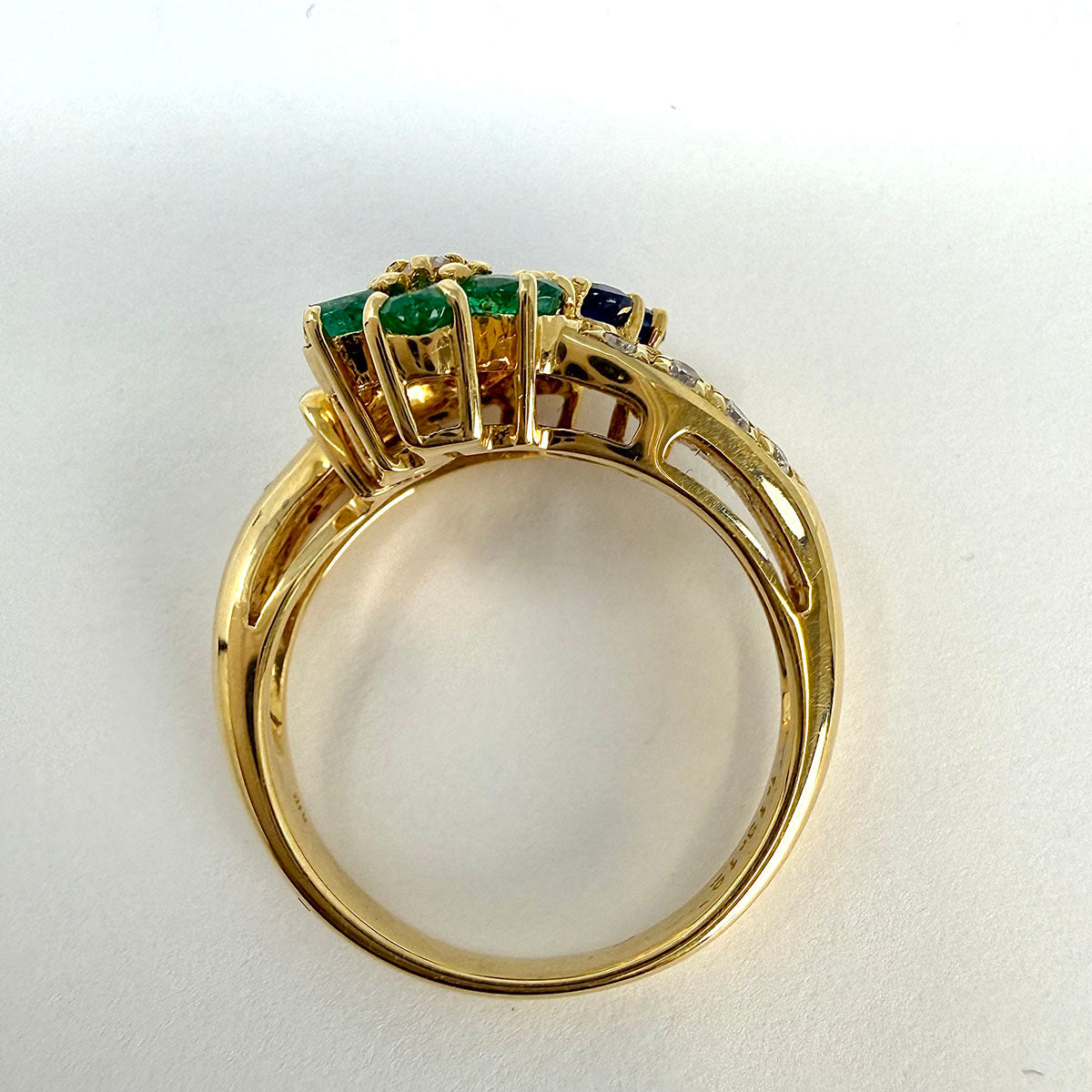 18K Gold with Emerald and Sapphire Flowers with Diamonds