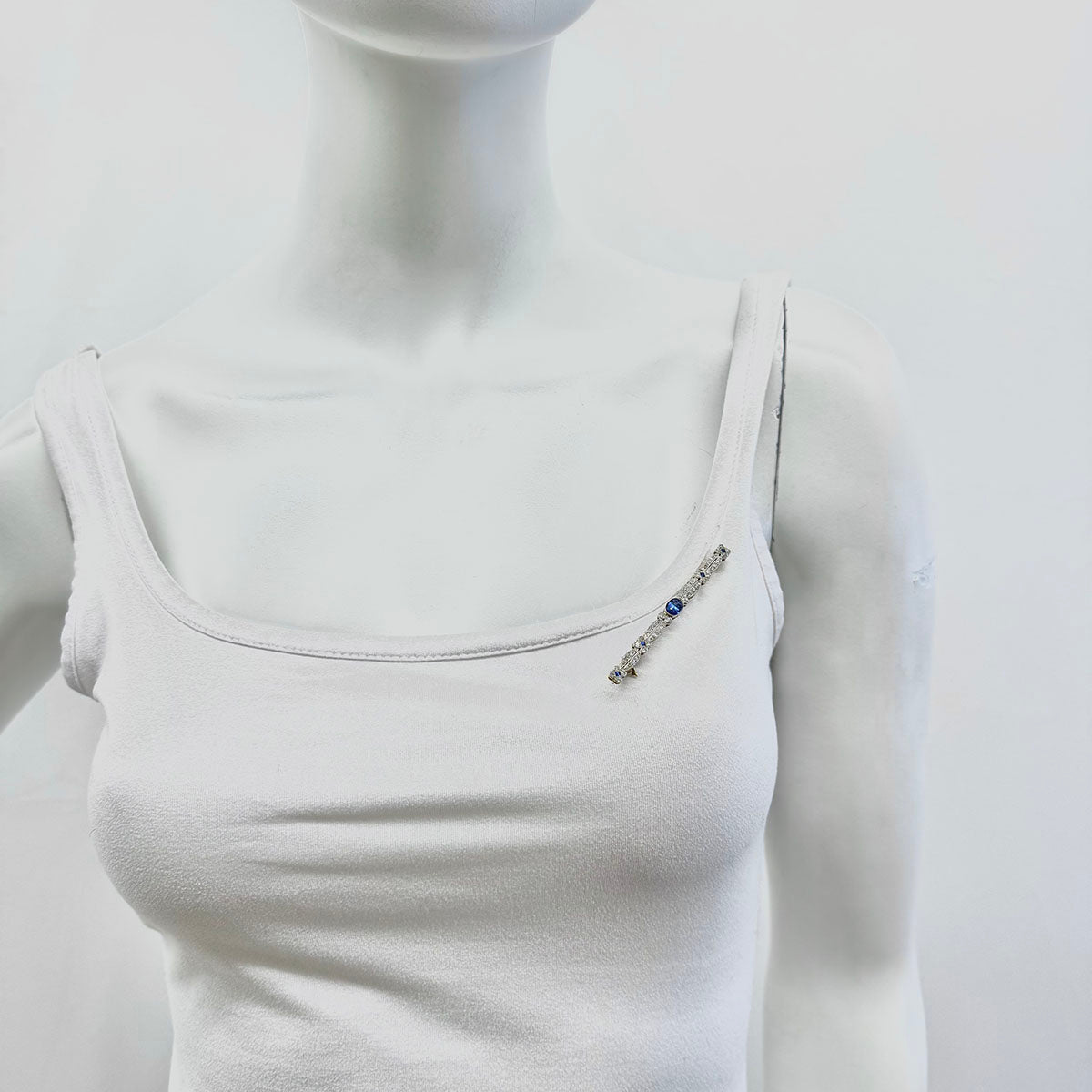 Platinum and 18K Rose Gold Stick Pin with Diamond and Sapphire