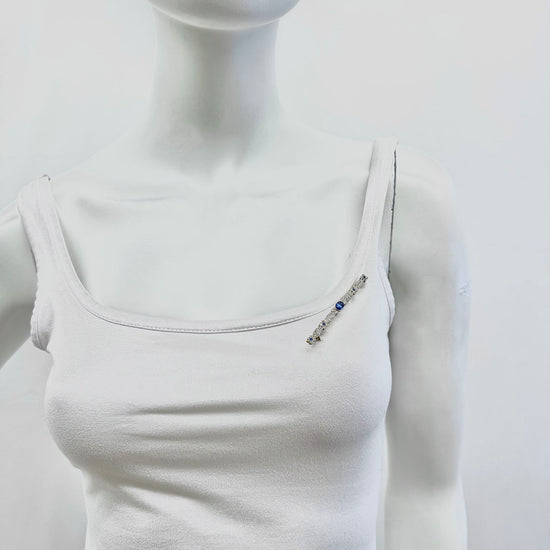 Platinum and 18K Rose Gold Stick Pin with Diamond and Sapphire