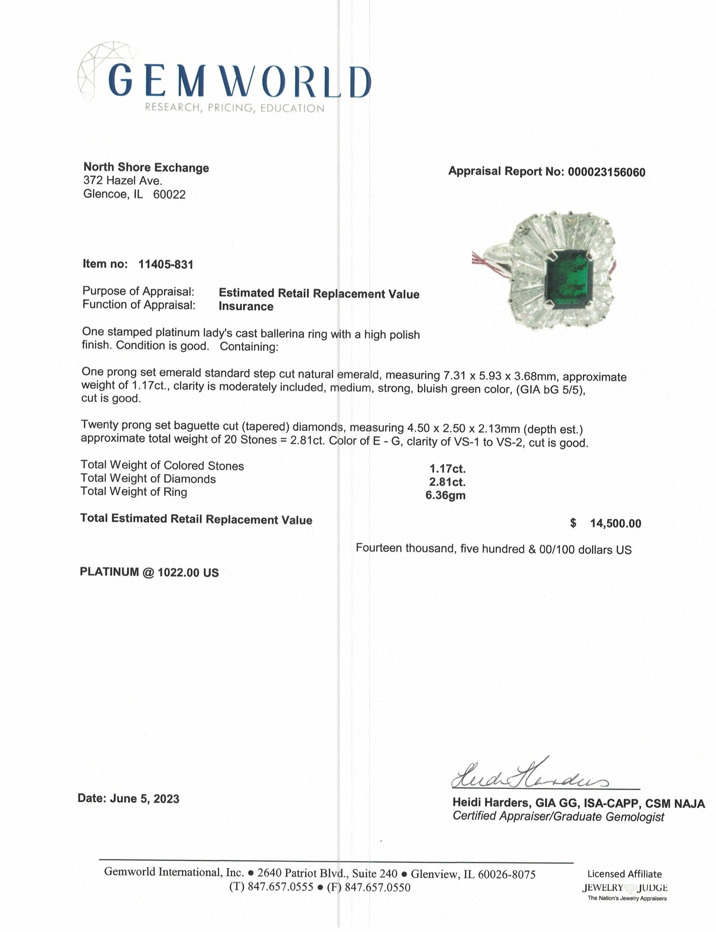 Platinum Emerald and Diamond Ballerina Design  Ring