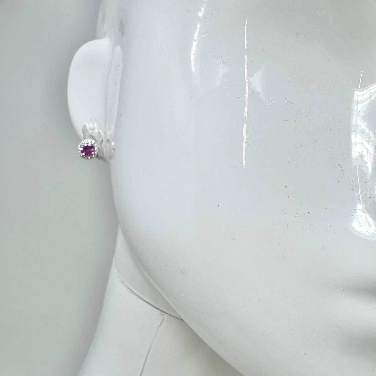 18K White Gold Stud Earrings with Pink Sapphires and Diamonds