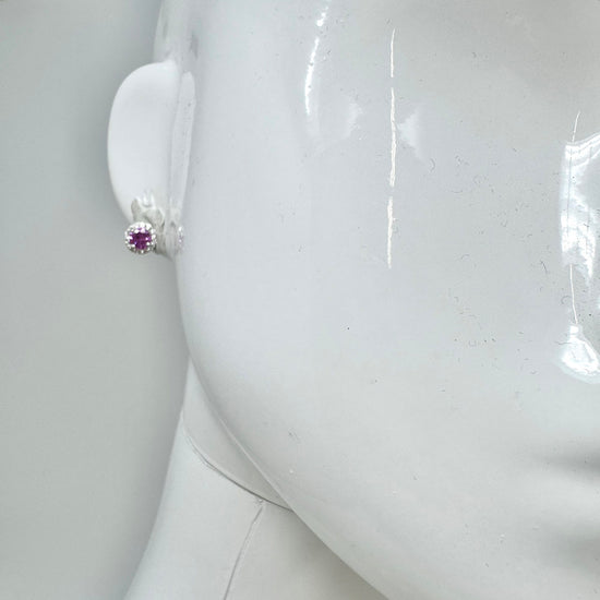 18K White Gold Stud Earrings with Pink Sapphires and Diamonds