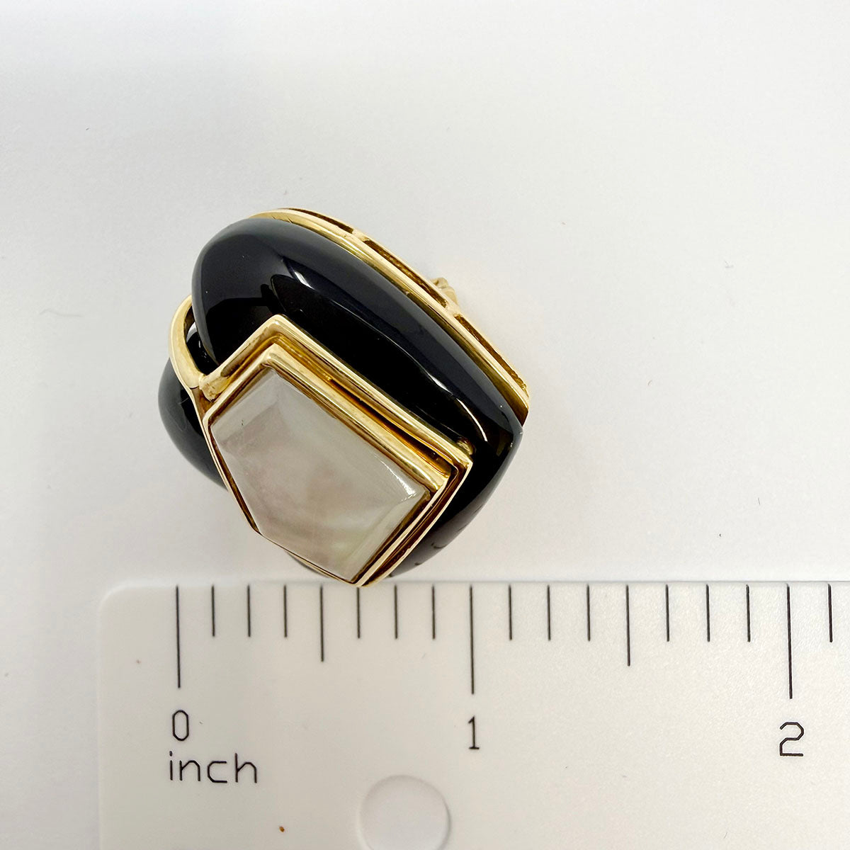 Elan 18K Gold Clip-on Earrings with Mother of Pearl and Onyx