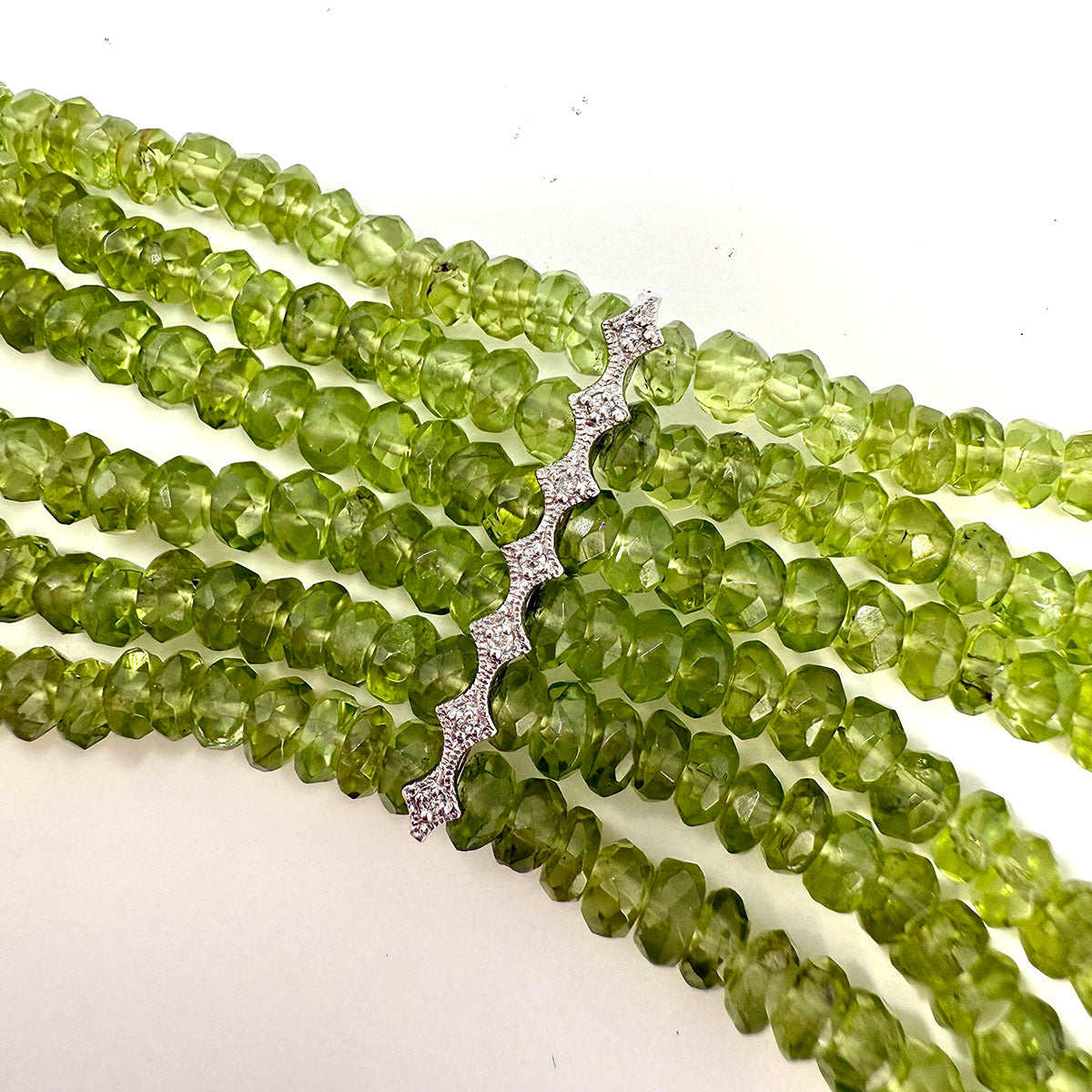 6 Strand Peridot Bracelet with 7 Diamonds