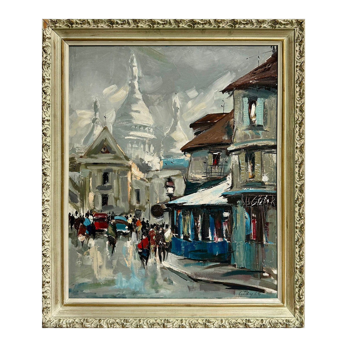 Parisian Street Scene Painting Signed 1968