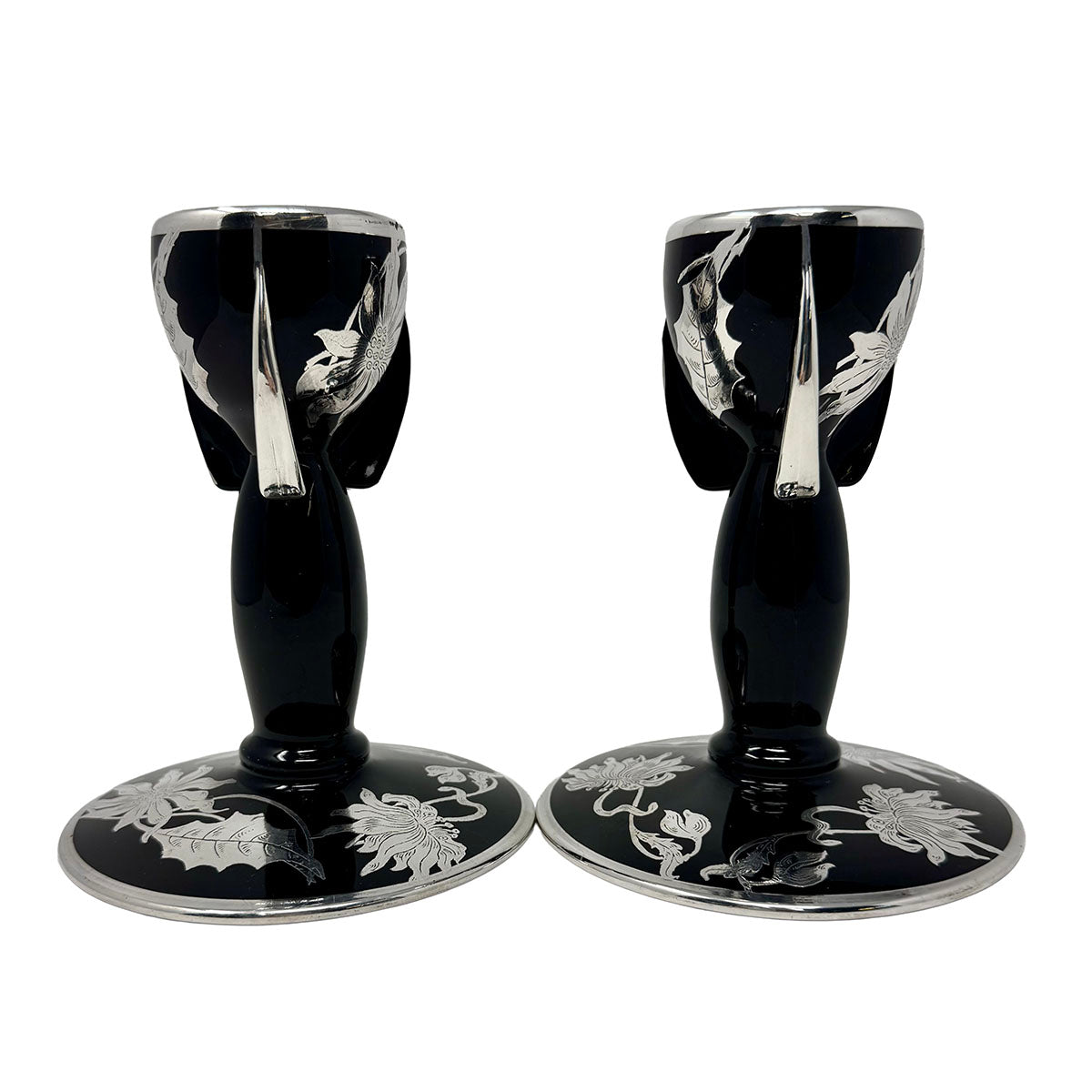 Pair of Duncan Miller Art Deco Rocket Candlesticks