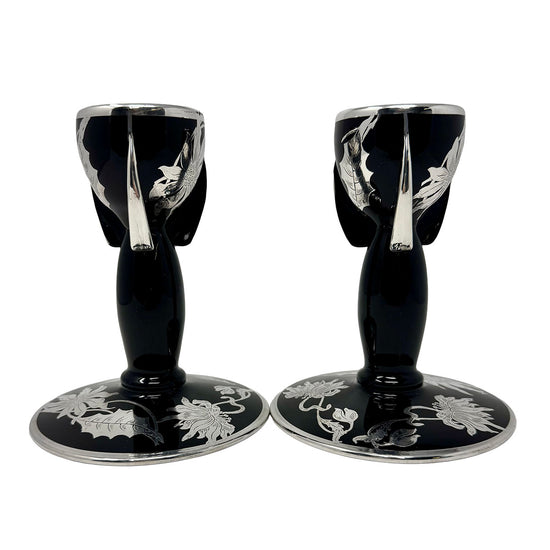 Pair of Duncan Miller Art Deco Rocket Candlesticks