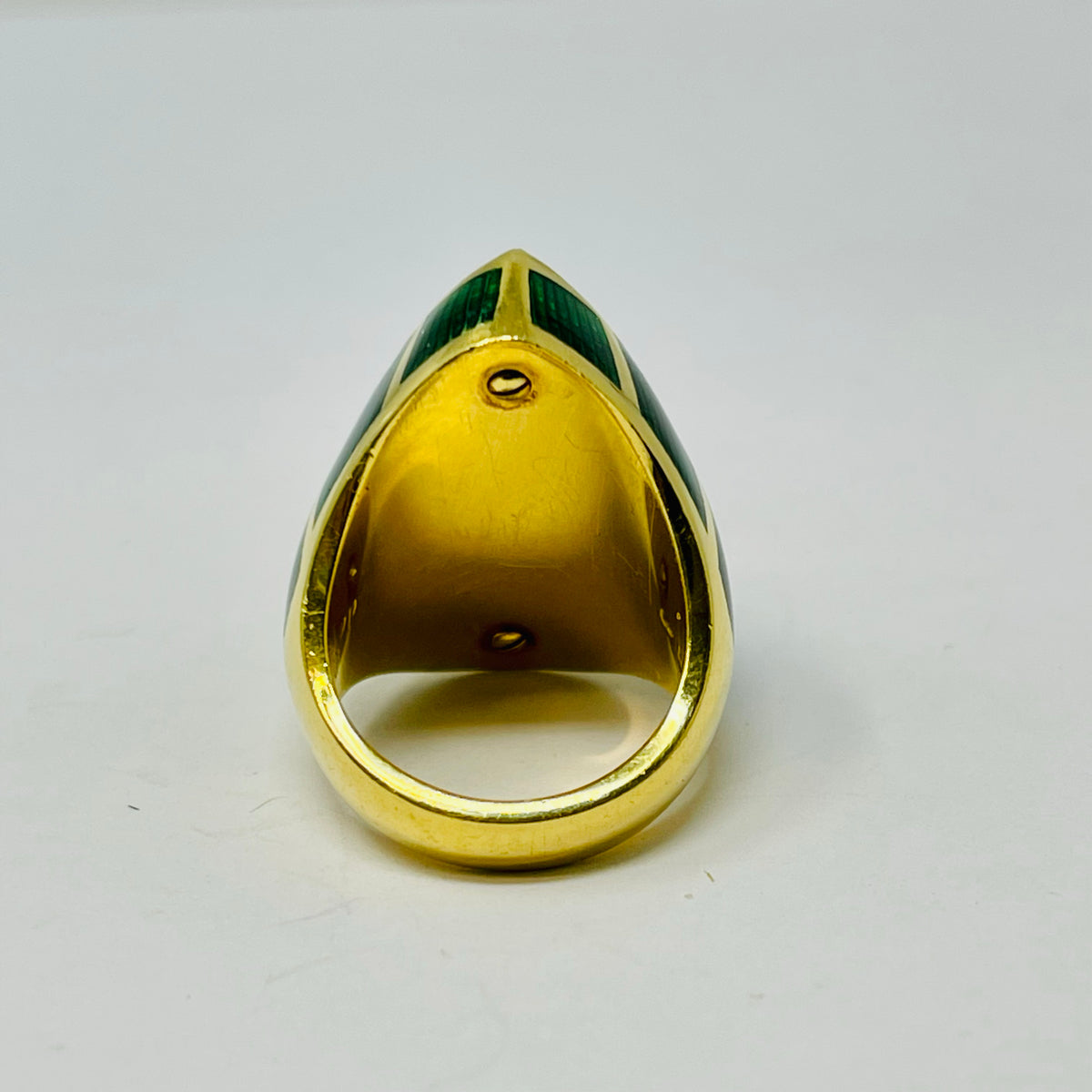 De Vroomen 18K Gold and Green Enameled Ring with Amethyst