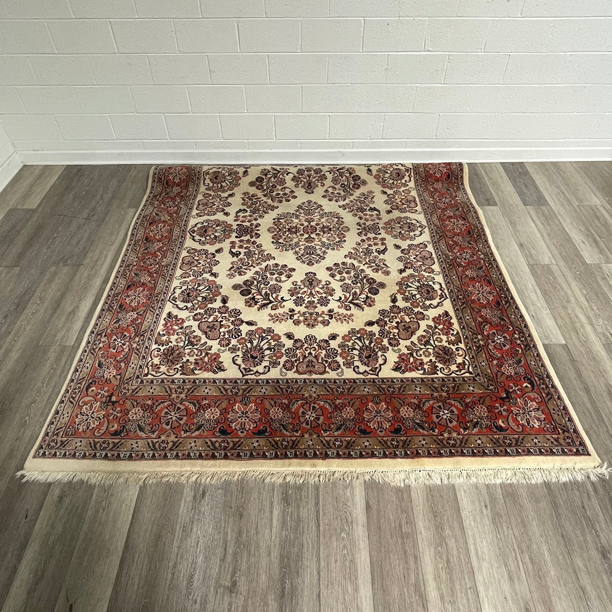 Red, Cream, & Green Persian Area Rug