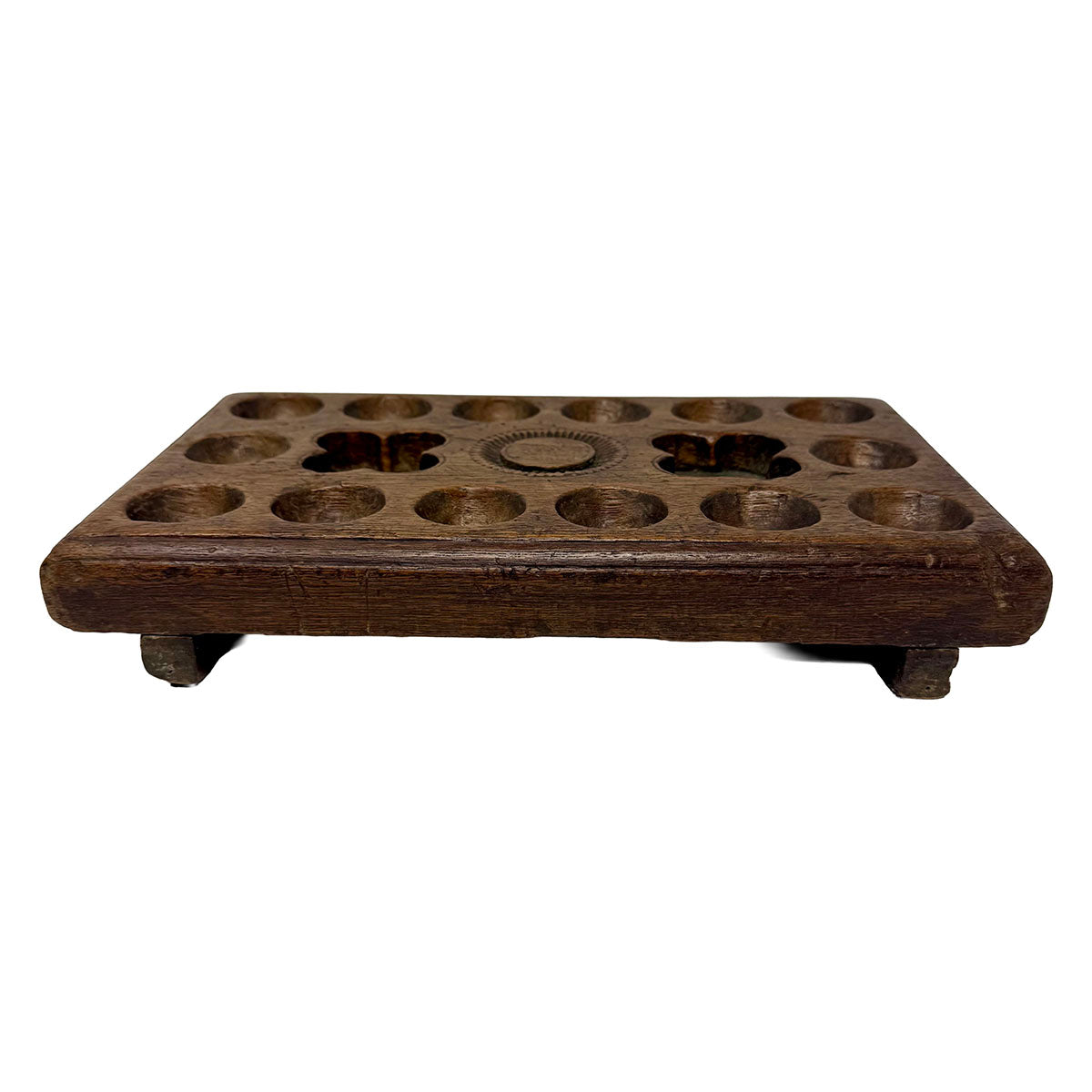 Antique Wooden Tray, hand carved Egg & Condiment Stand